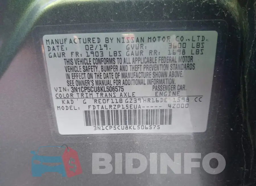 3N1CP5CU8KL506575 Photo# 9
