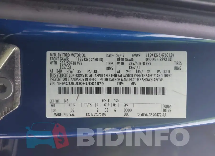 1FMCU9JD0HUD01679 Photo# 9