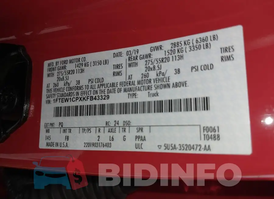 1FTEW1CPXKFB43329 Photo# 9