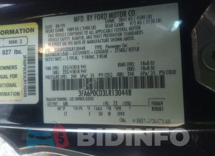 3FA6P0CD3LR130448 Photo# 9