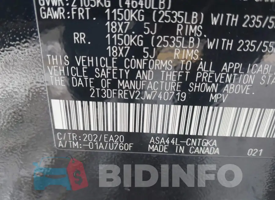 2T3DFREV2JW740719 Photo# 9