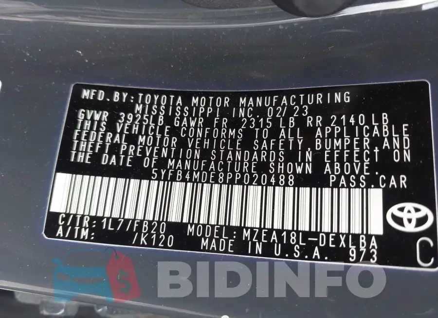 5YFB4MDE8PP020488 Photo# 9