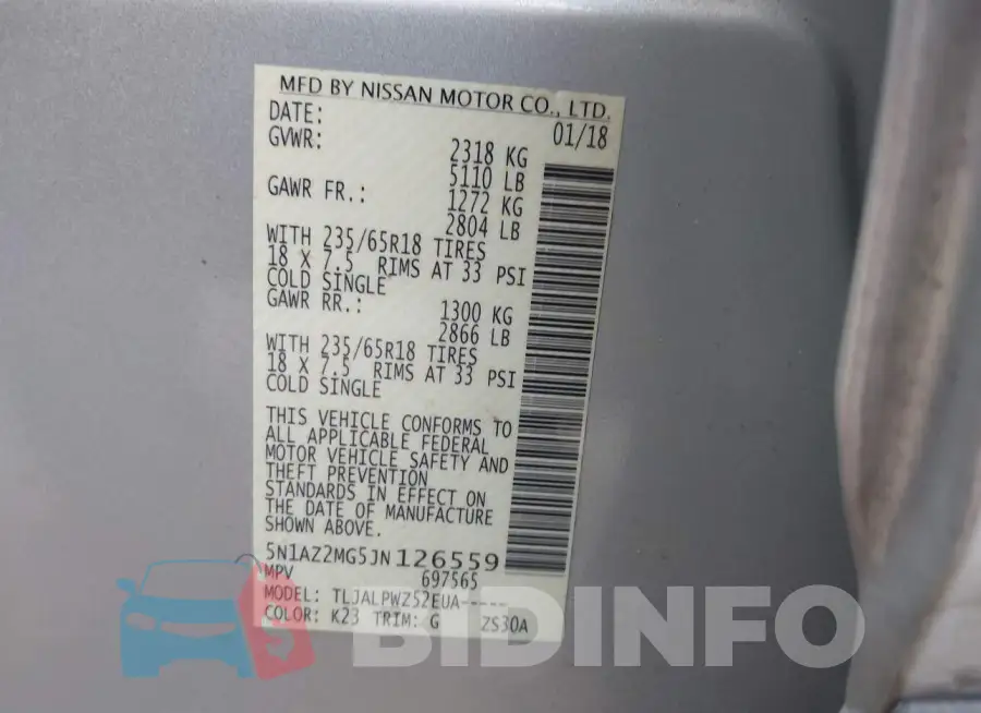 5N1AZ2MG5JN126559 Photo# 9