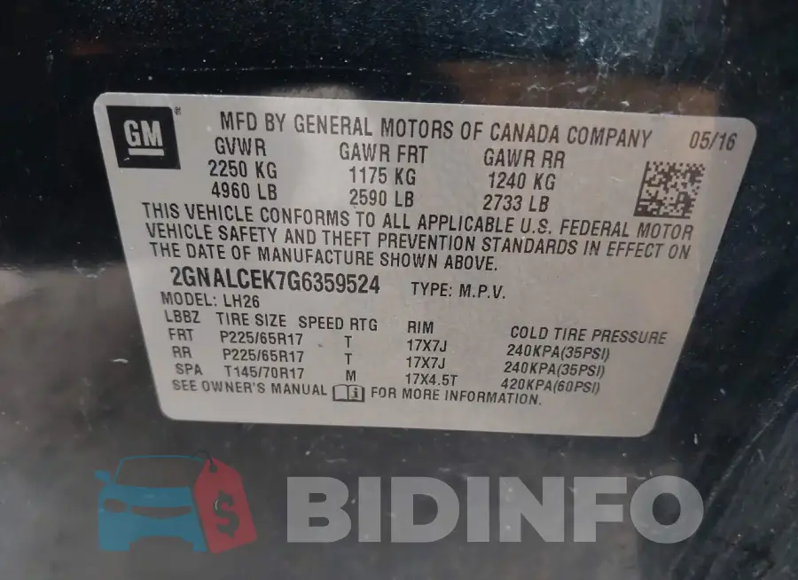 2GNALCEK7G6359524 Photo# 9