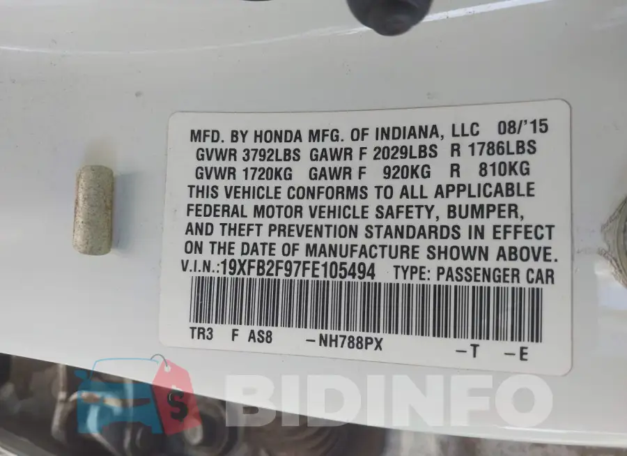 19XFB2F97FE105494 Photo# 9