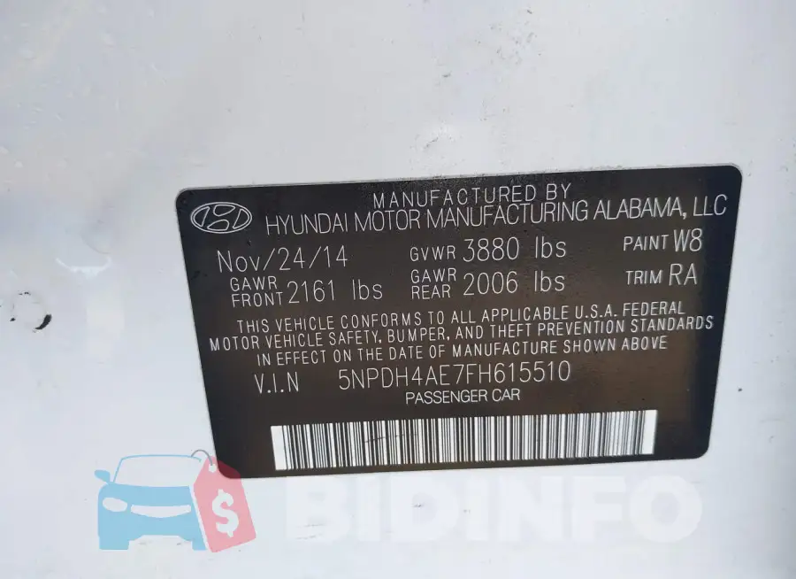 5NPDH4AE7FH615510 Photo# 9