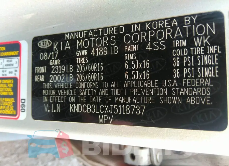 KNDCB3LCXJ5118737 Photo# 9