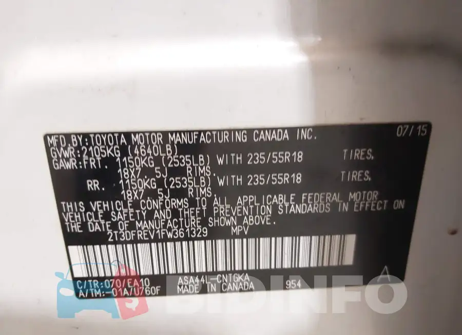 2T3DFREV1FW361329 Photo# 9