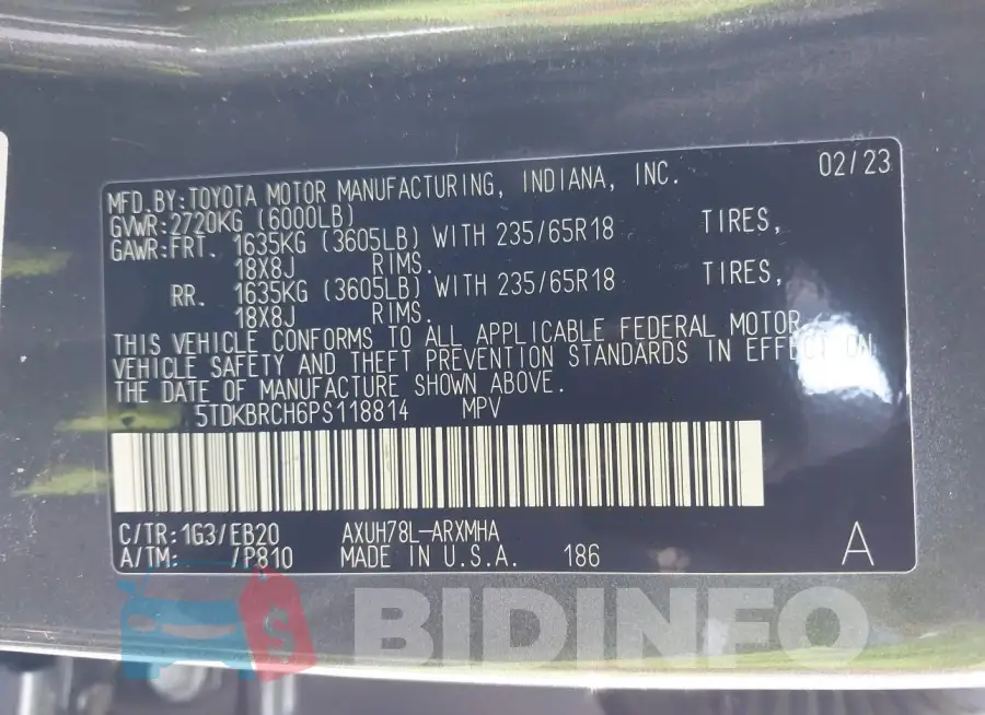 5TDKBRCH6PS118814 Photo# 9