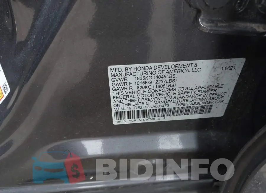 19UDE2F83NA003473 Photo# 9