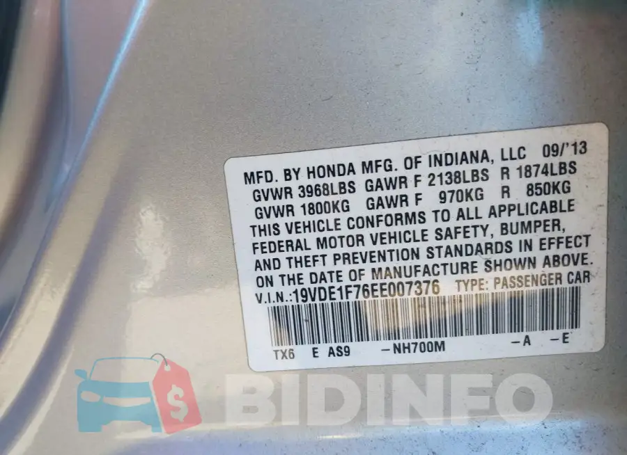 19VDE1F76EE007376 Photo# 9