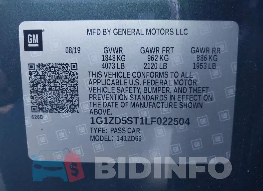 1G1ZD5ST1LF022504 Photo# 9