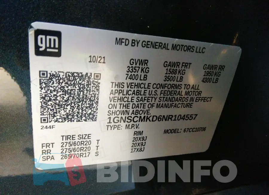 1GNSCMKD6NR104557 Photo# 9