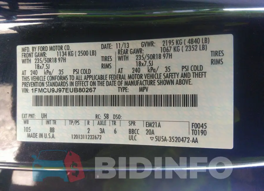 1FMCU9J97EUB80267 Photo# 9