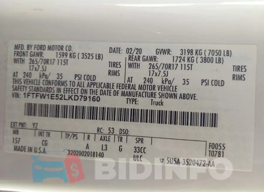 1FTFW1E52LKD79160 Photo# 9