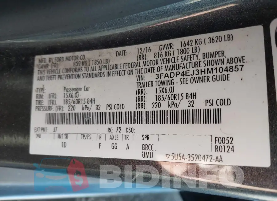 3FADP4EJ3HM104857 Photo# 9