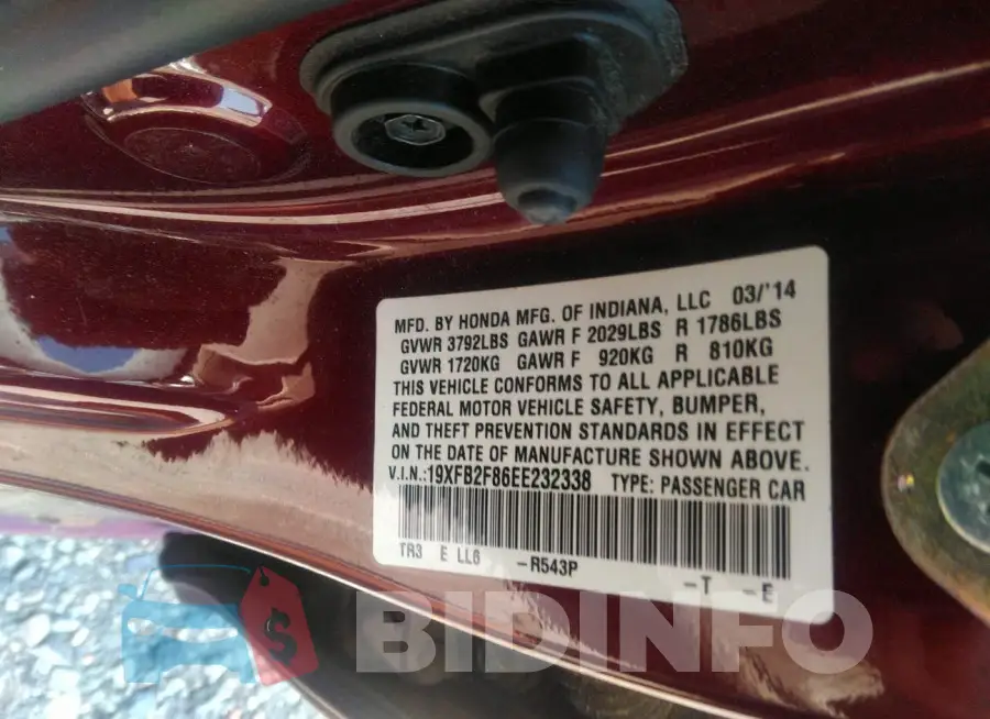 19XFB2F86EE232338 Photo# 9