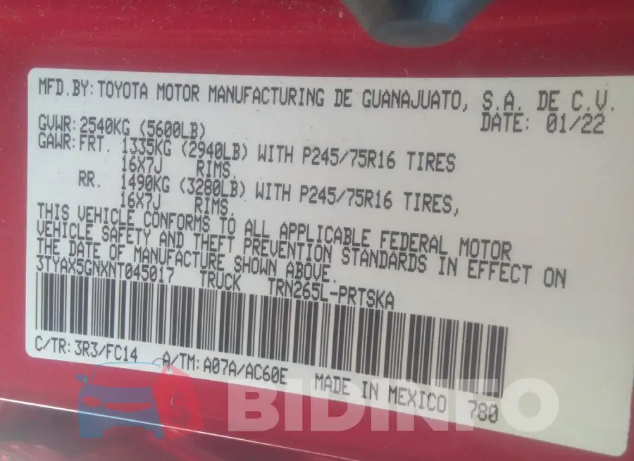 3TYAX5GNXNT045017 Photo# 9