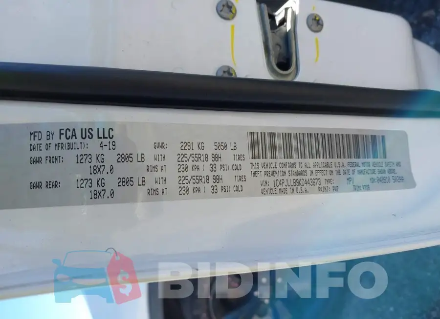 1C4PJLLB9KD443673 Photo# 9
