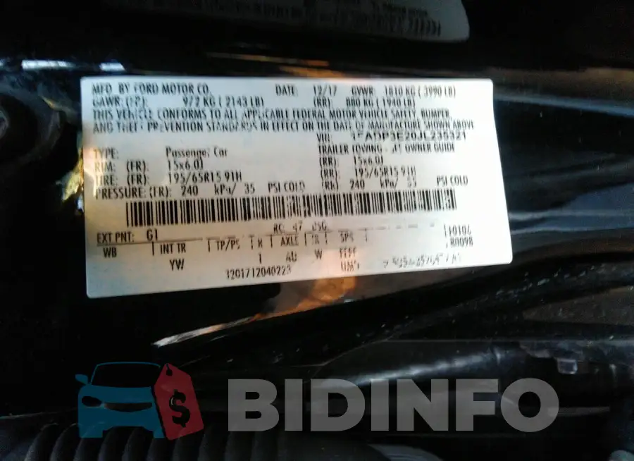 1FADP3E20JL235321 Photo# 9