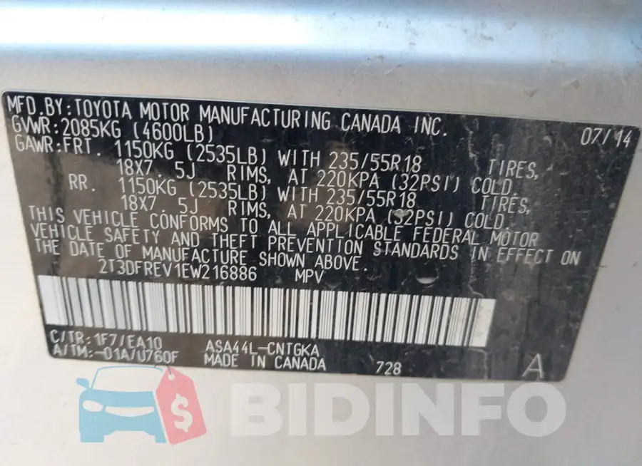 2T3DFREV1EW216886 Photo# 9