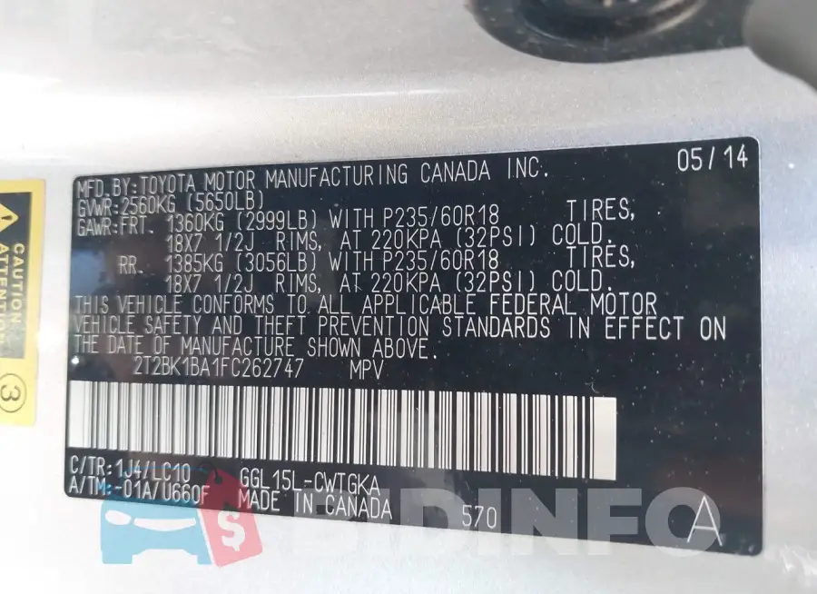 2T2BK1BA1FC262747 Photo# 9