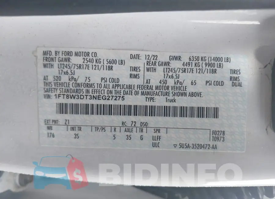 1FT8W3DT3NEG27275 Photo# 8