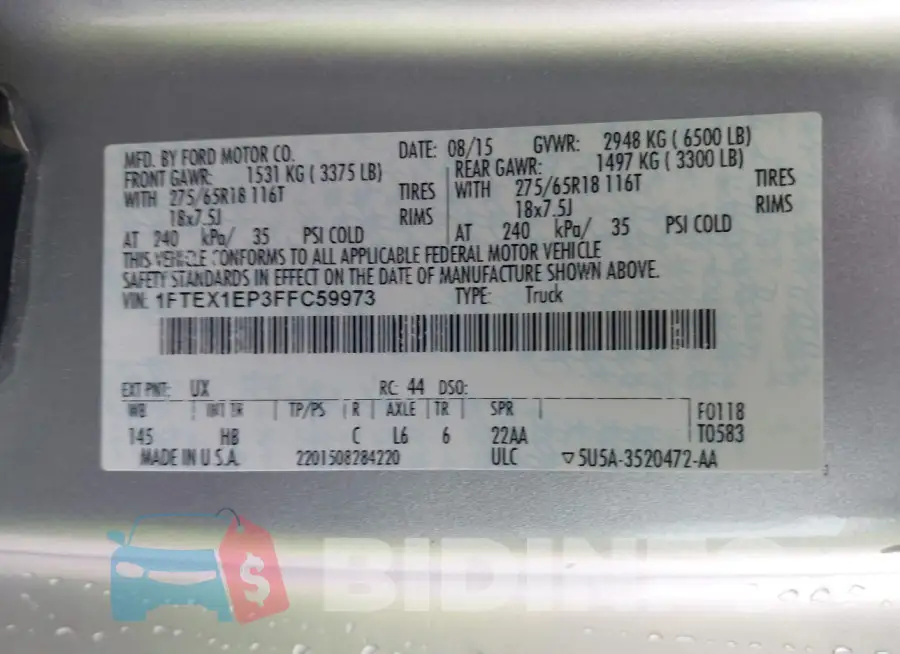 1FTEX1EP3FFC59973 Photo# 9