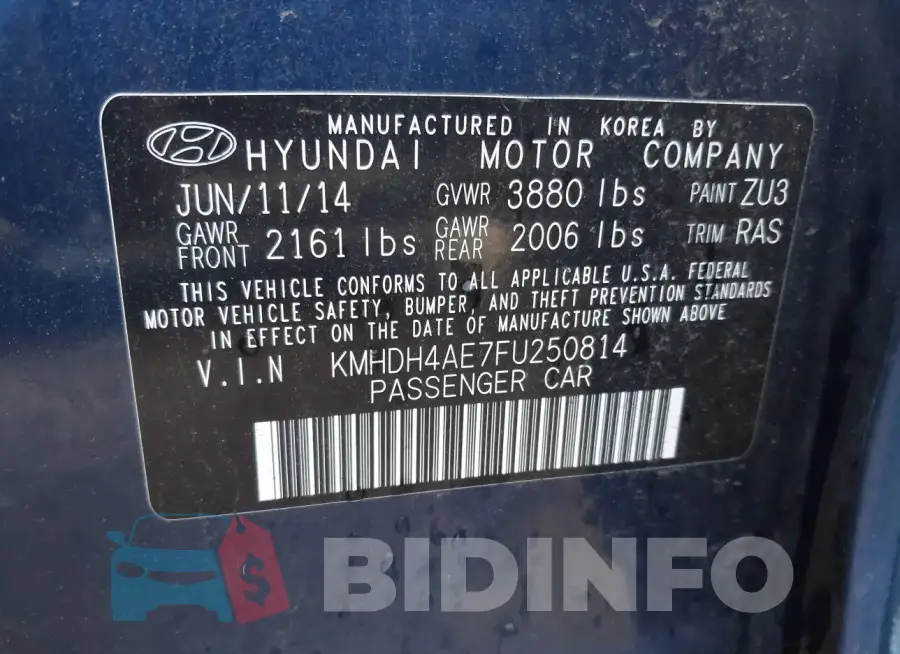 KMHDH4AE7FU250814 Photo# 9