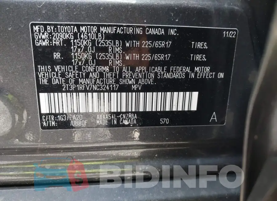 2T3P1RFV7NC324117 Photo# 9