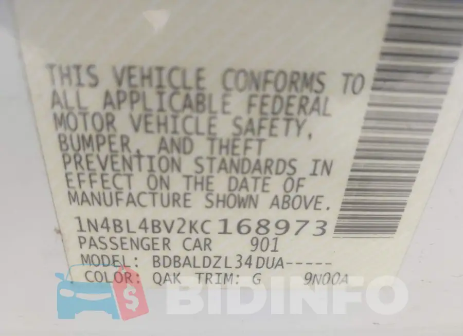 1N4BL4BV2KC168973 Photo# 9