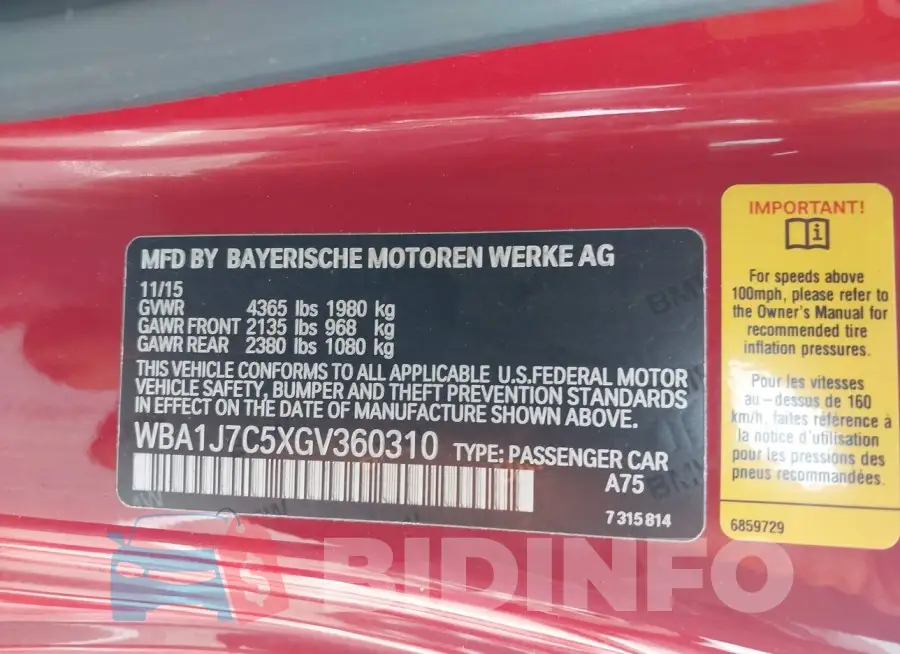 WBA1J7C5XGV360310 Photo# 9