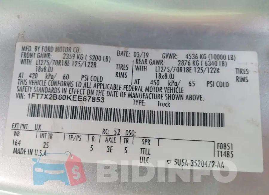 1FT7X2B60KEE67853 Photo# 9