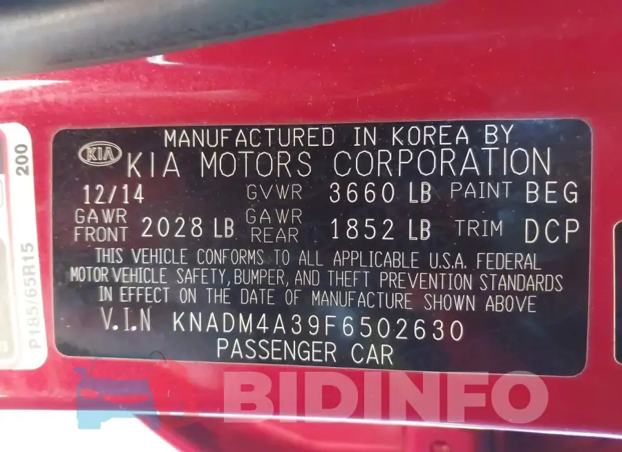 KNADM4A39F6502630 Photo# 9