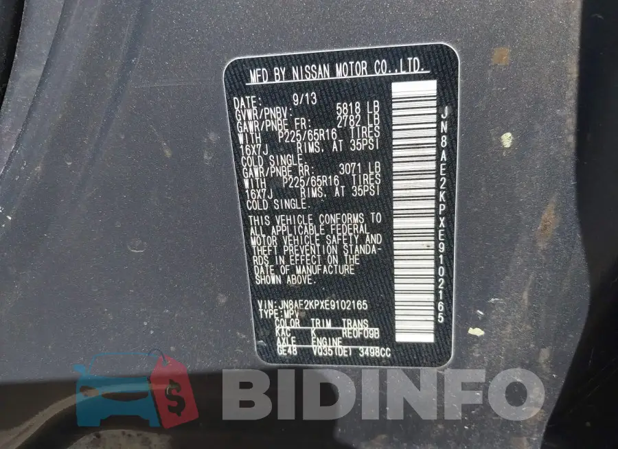 JN8AE2KPXE9102165 Photo# 9
