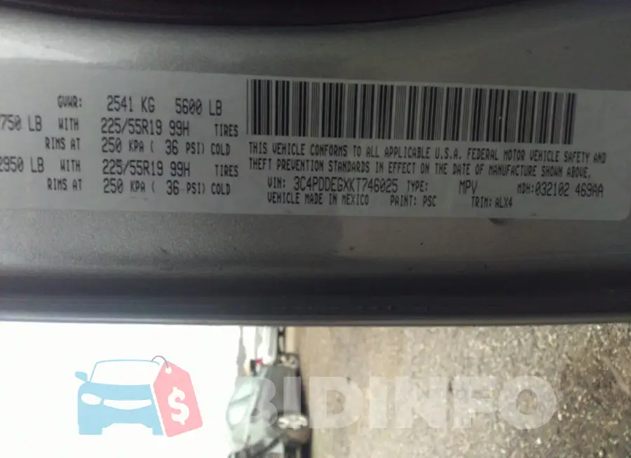 3C4PDDEGXKT746025 Photo# 9