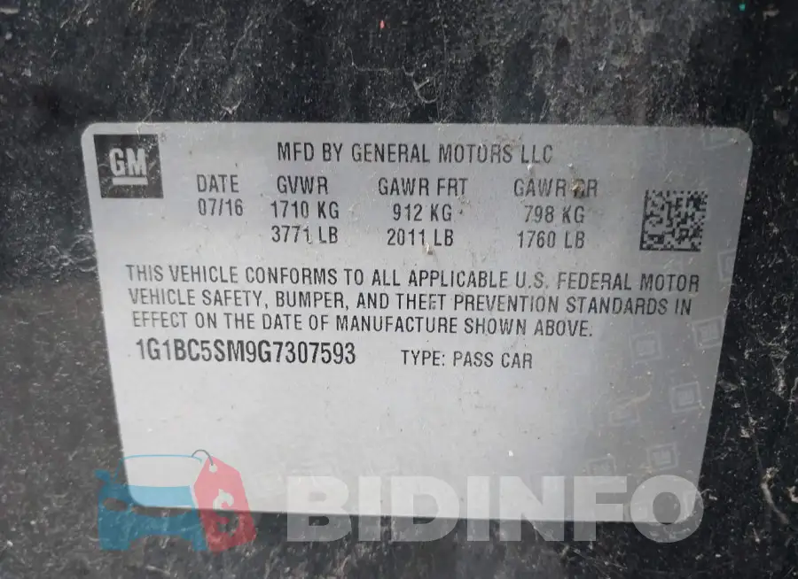 1G1BC5SM9G7307593 Photo# 9