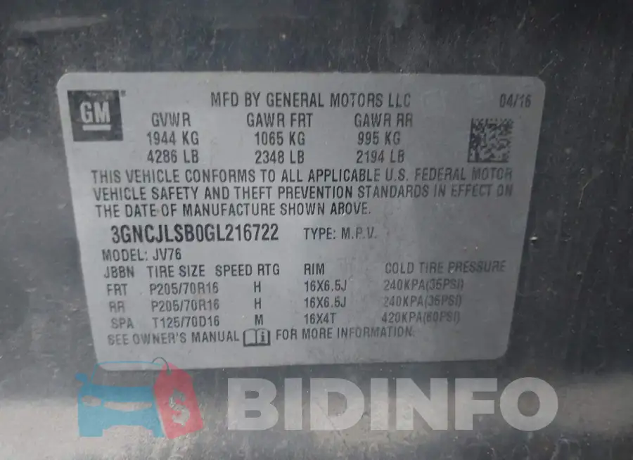 3GNCJLSB0GL216722 Photo# 9