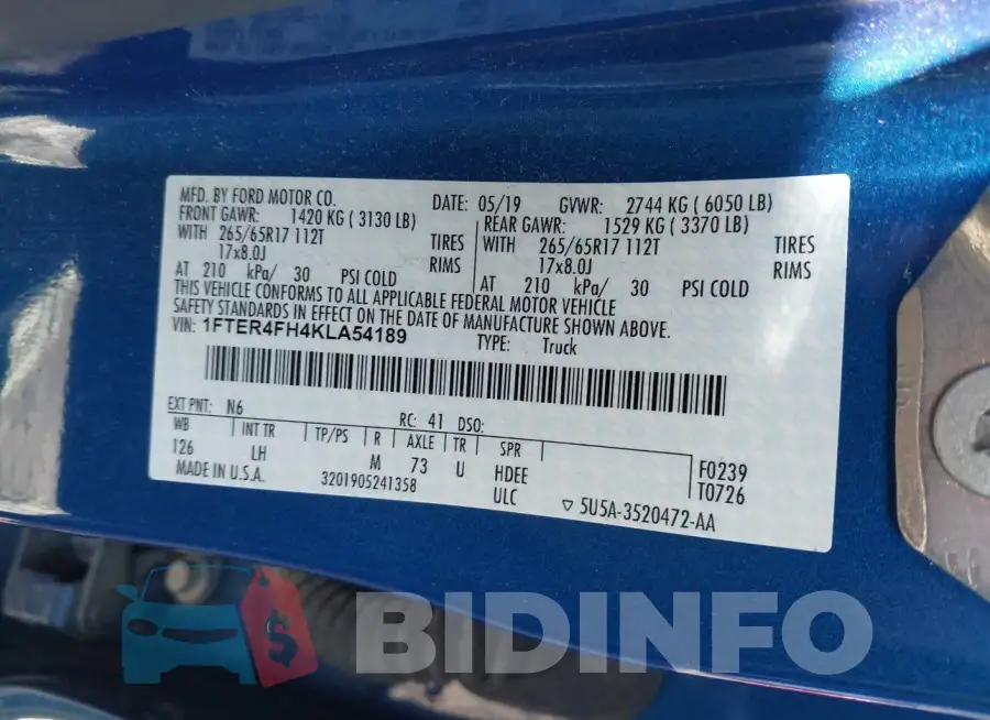 1FTER4FH4KLA54189 Photo# 9
