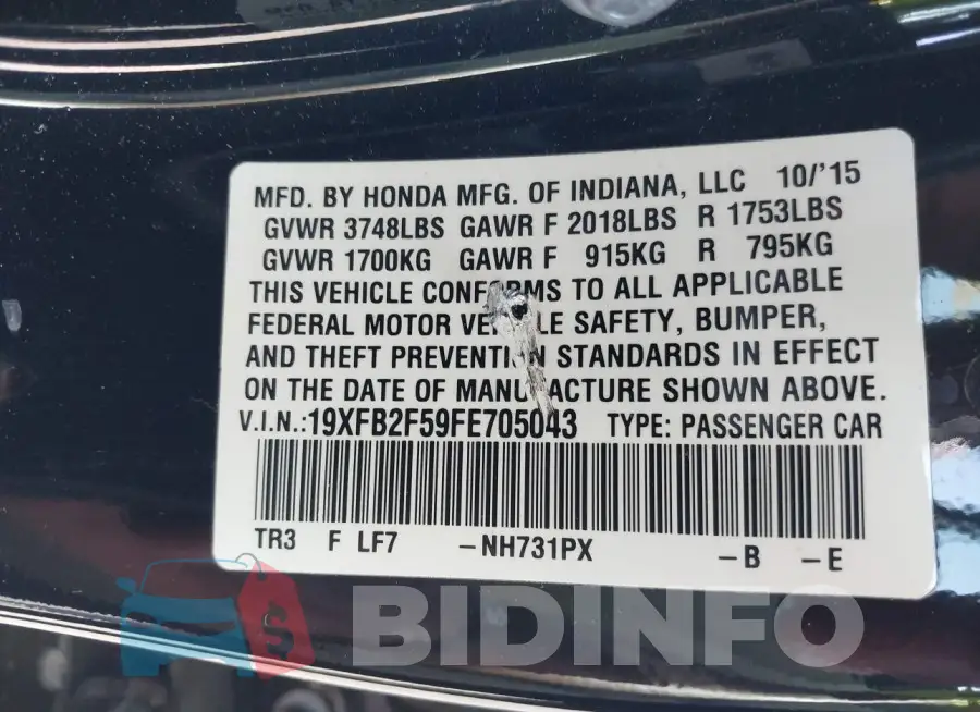 19XFB2F59FE705043 Photo# 9