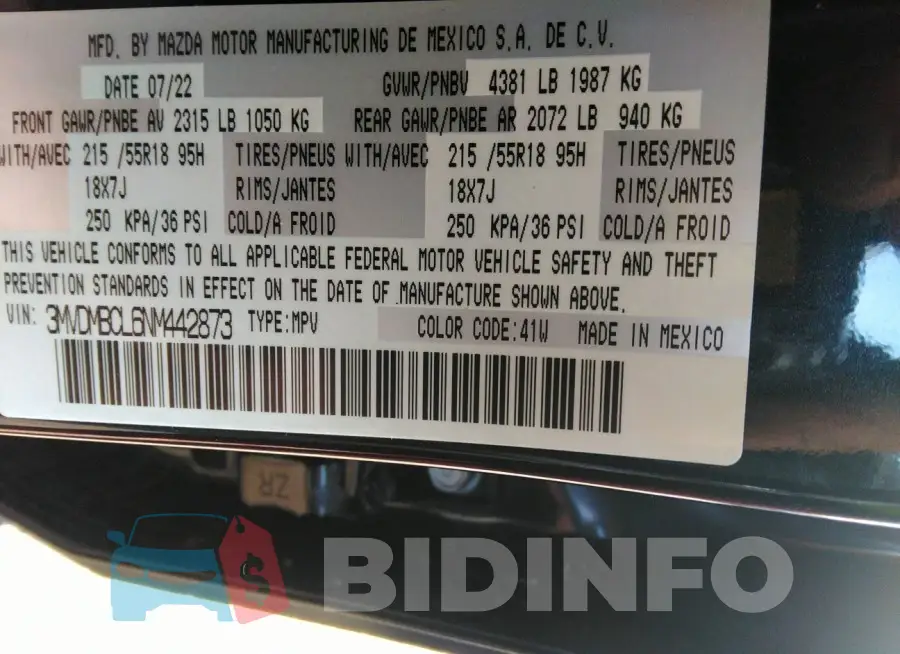 3MVDMBCL6NM442873 Photo# 9