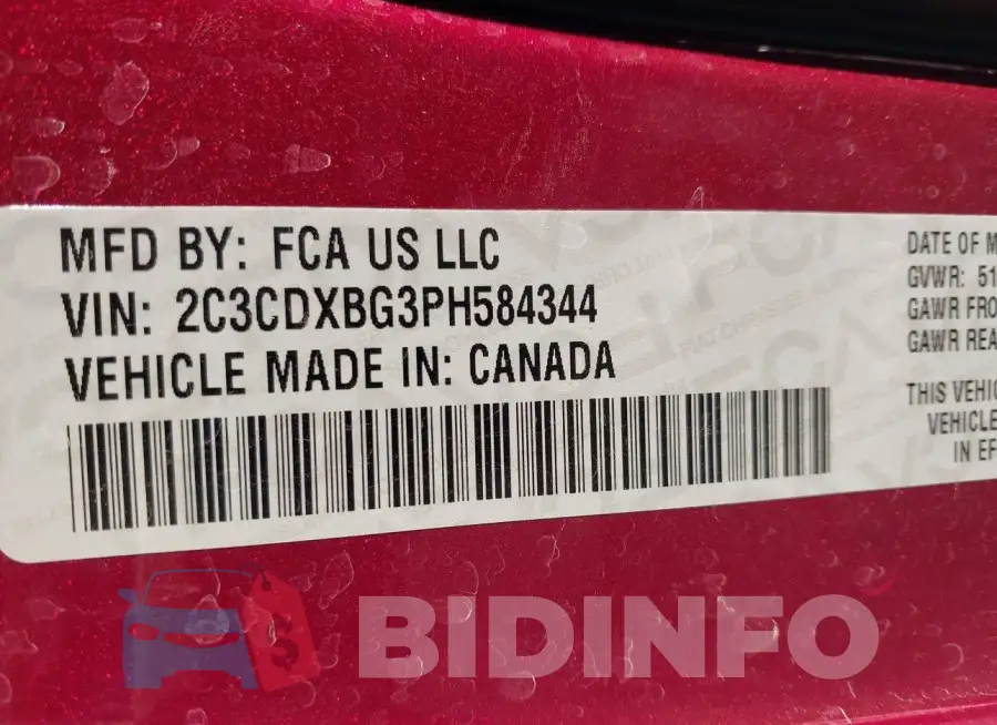 2C3CDXBG3PH584344 Photo# 9