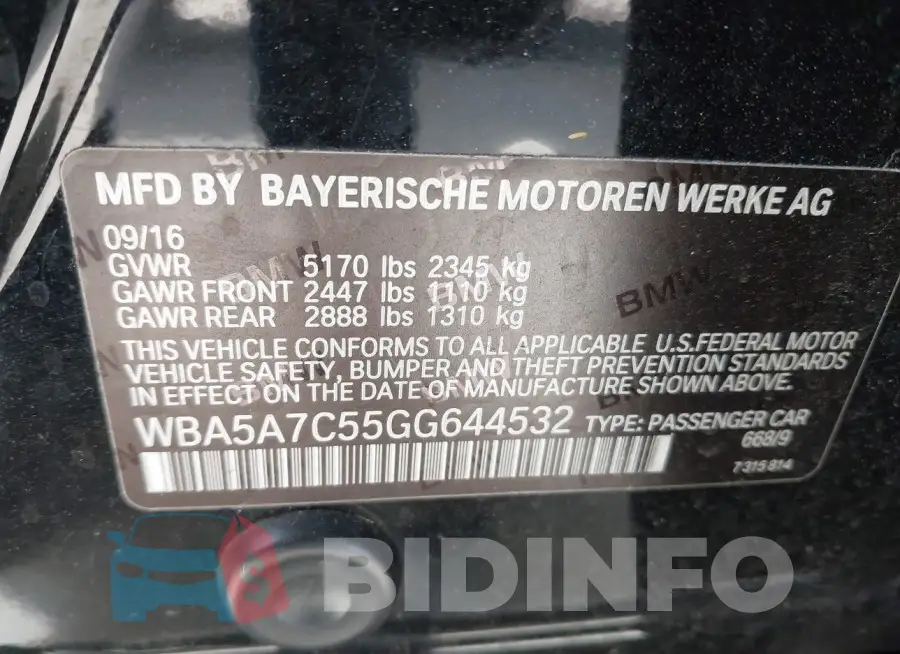 WBA5A7C55GG644532 Photo# 9