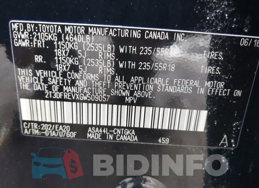 2T3DFREVXGW509057 Photo# 9