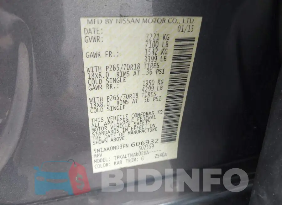 5N1AA0ND3FN606932 Photo# 9