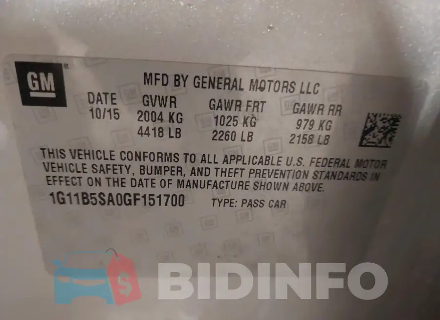 1G11B5SA0GF151700 Photo# 9