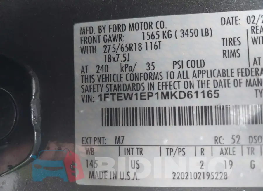 1FTEW1EP1MKD61165 Photo# 9