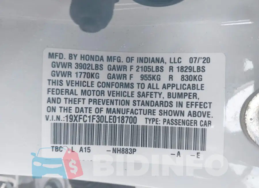 19XFC1F30LE018700 Photo# 9