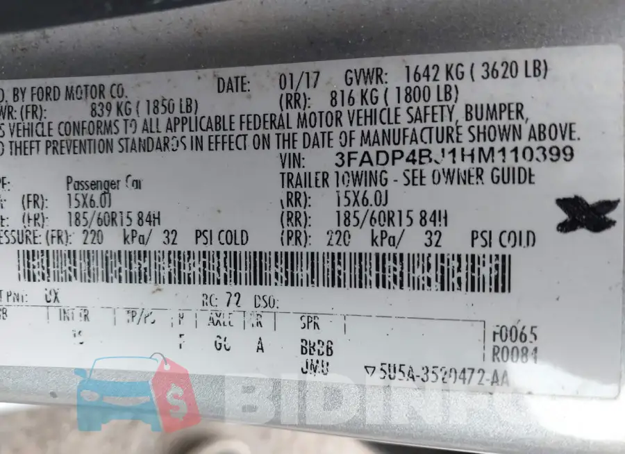 3FADP4BJ1HM110399 Photo# 9