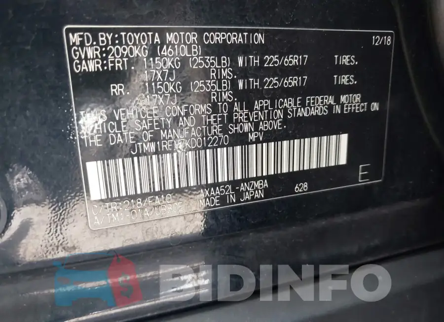 JTMW1RFV7KD012270 Photo# 9